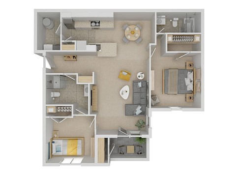 Floor plan for 2 beds, 2 baths, 1076 sqft